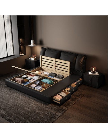 Genuine leather Italian luxury double bed