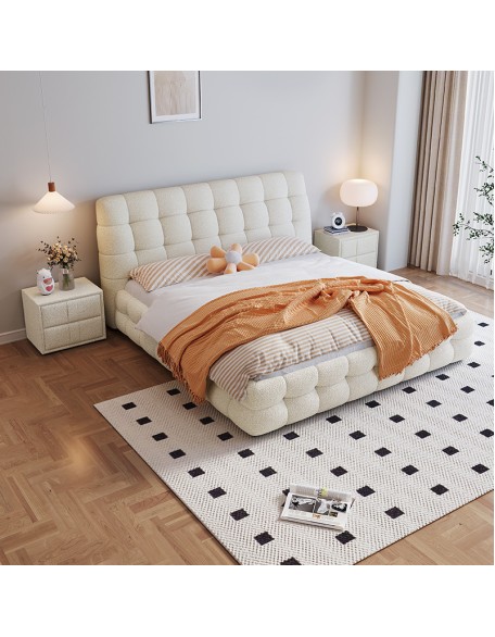 Puff Fabric Bed Modern Master Bedroom Double Bed