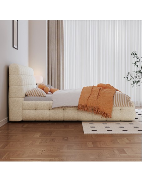 Puff Fabric Bed Modern Master Bedroom Double Bed