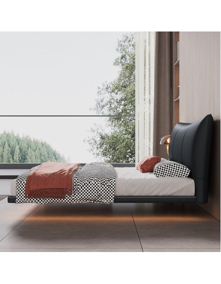 Italian-style floating bed, modern minimalist genuine leather bed