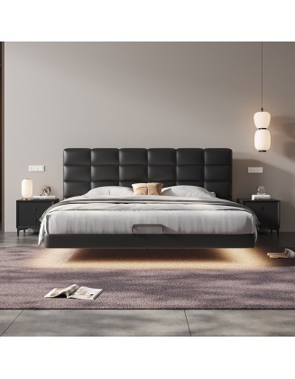 Genuine leather bed, vintage master bedroom, floating double bed