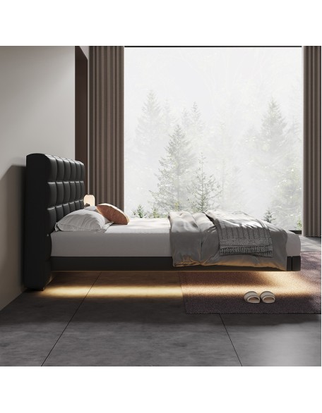 Genuine leather bed, vintage master bedroom, floating double bed