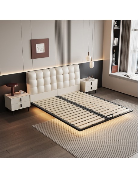 Luxury floating leather bed, double soft bed for master bedroom