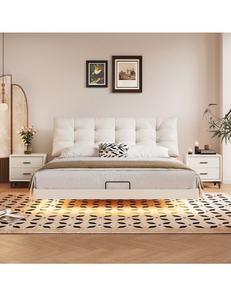 Modern double bed with light luxury sensor lamp and floating bed