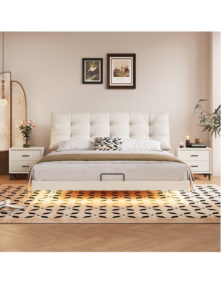 Modern double bed with light luxury sensor lamp and floating bed