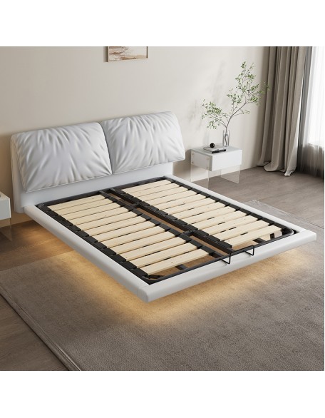 Induction light floating bed, light luxury leather bed