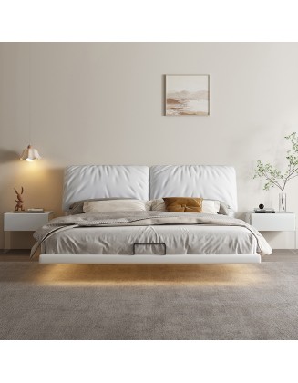 Induction light floating bed, light luxury leather bed