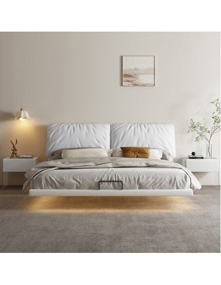 Induction light floating bed, light luxury leather bed
