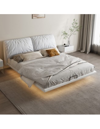 Induction light floating bed, light luxury leather bed