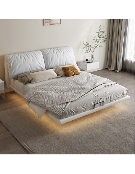 Induction light floating bed, light luxury leather bed