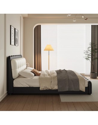 French vintage black puff bed genuine leather bed