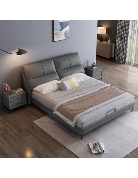 Genuine leather Italian minimalist leather double bed