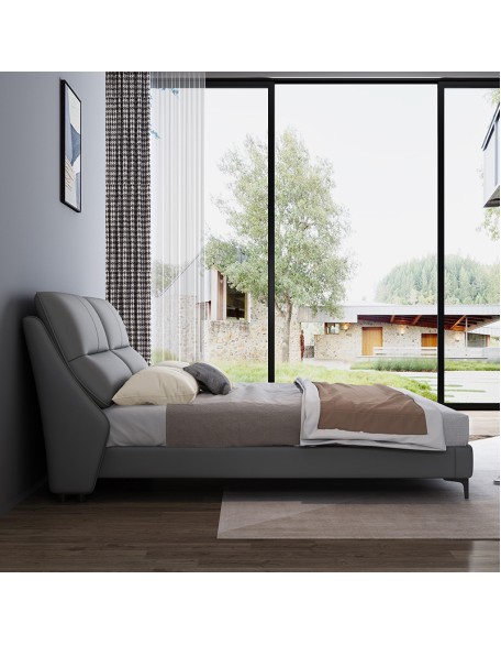 Genuine leather Italian minimalist leather double bed