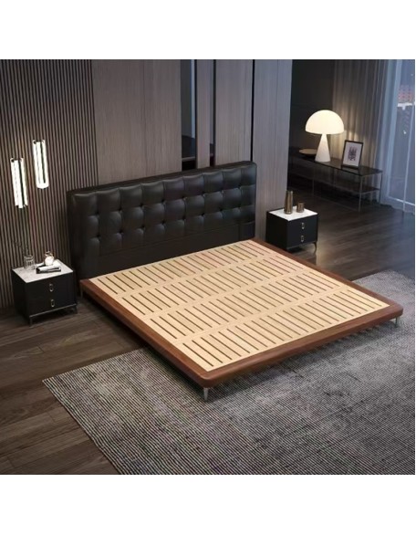 New genuine leather bed Modern waffle pattern leather bed