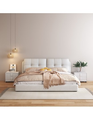 Minimalist cream-colored soft main bedroom wedding bed