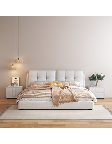 Minimalist cream-colored soft main bedroom wedding bed