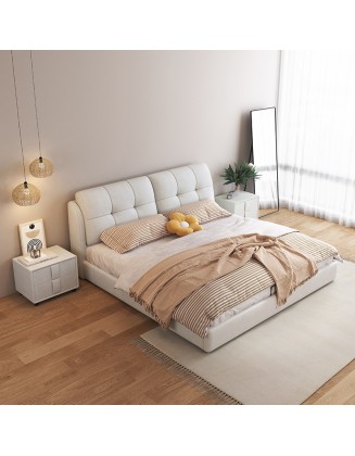 Minimalist cream-colored soft main bedroom wedding bed