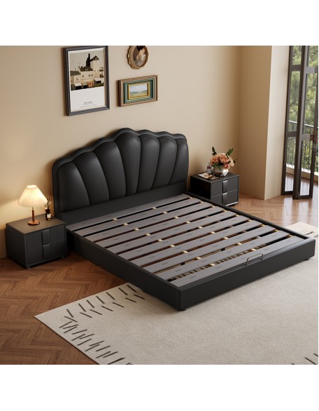 French minimalist petal leather bed, master bedroom double bed