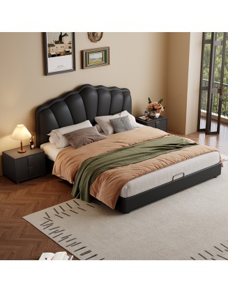 French minimalist petal leather bed, master bedroom double bed