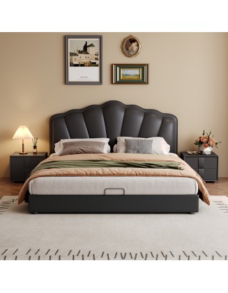 French minimalist petal leather bed, master bedroom double bed
