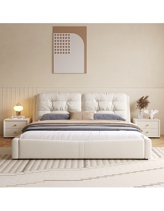 Italian-style fabric bed Cream-colored master bedroom double bed