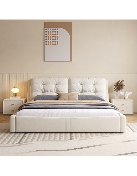 Italian-style fabric bed Cream-colored master bedroom double bed