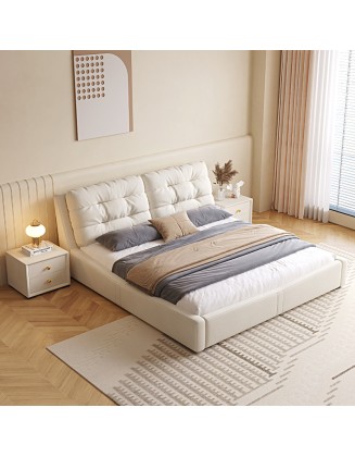 Italian-style fabric bed Cream-colored master bedroom double bed