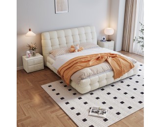 Puff Fabric Bed Modern Master Bedroom Double Bed