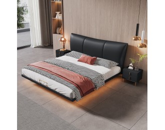 Italian-style floating bed, modern minimalist genuine leather bed
