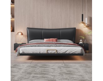 Italian-style floating bed, modern minimalist genuine leather bed