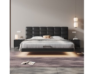 Genuine leather bed, vintage master bedroom, floating double bed