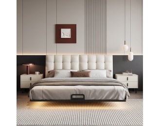 Luxury floating leather bed, double soft bed for master bedroom