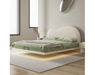 Suspended Bed Minimalist Leather Bed Cream-colored Large Bed