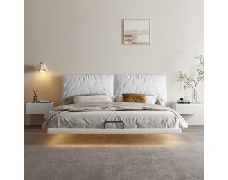 Induction light floating bed, light luxury leather bed