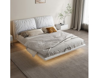 Induction light floating bed, light luxury leather bed